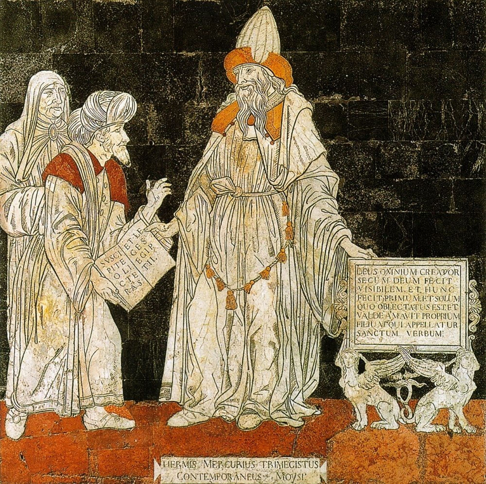 Hermes Trismegistus, patron of the Order. Pavement of Siena Cathedral, 1488.